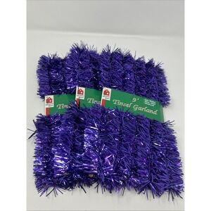 3 Vintage NEW Christmas Tree 9ft Purple Tinsel Garland Indoor/Outdoor